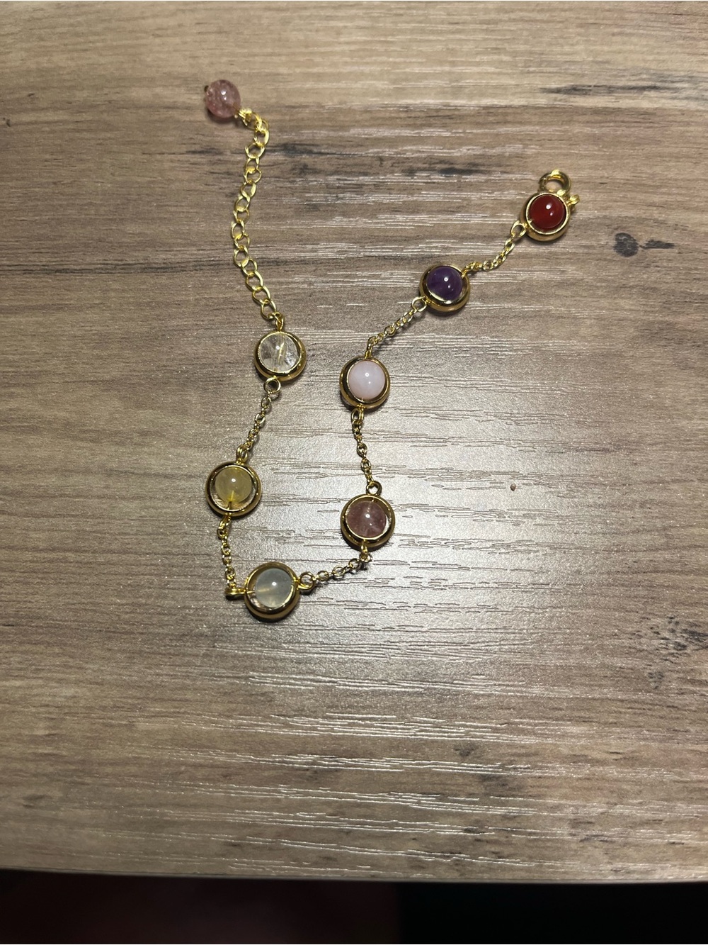 Natural Seven Color Quartz Bracelet Gold Tone Adjustable Crystal Bracelet - Picture 3 of 4